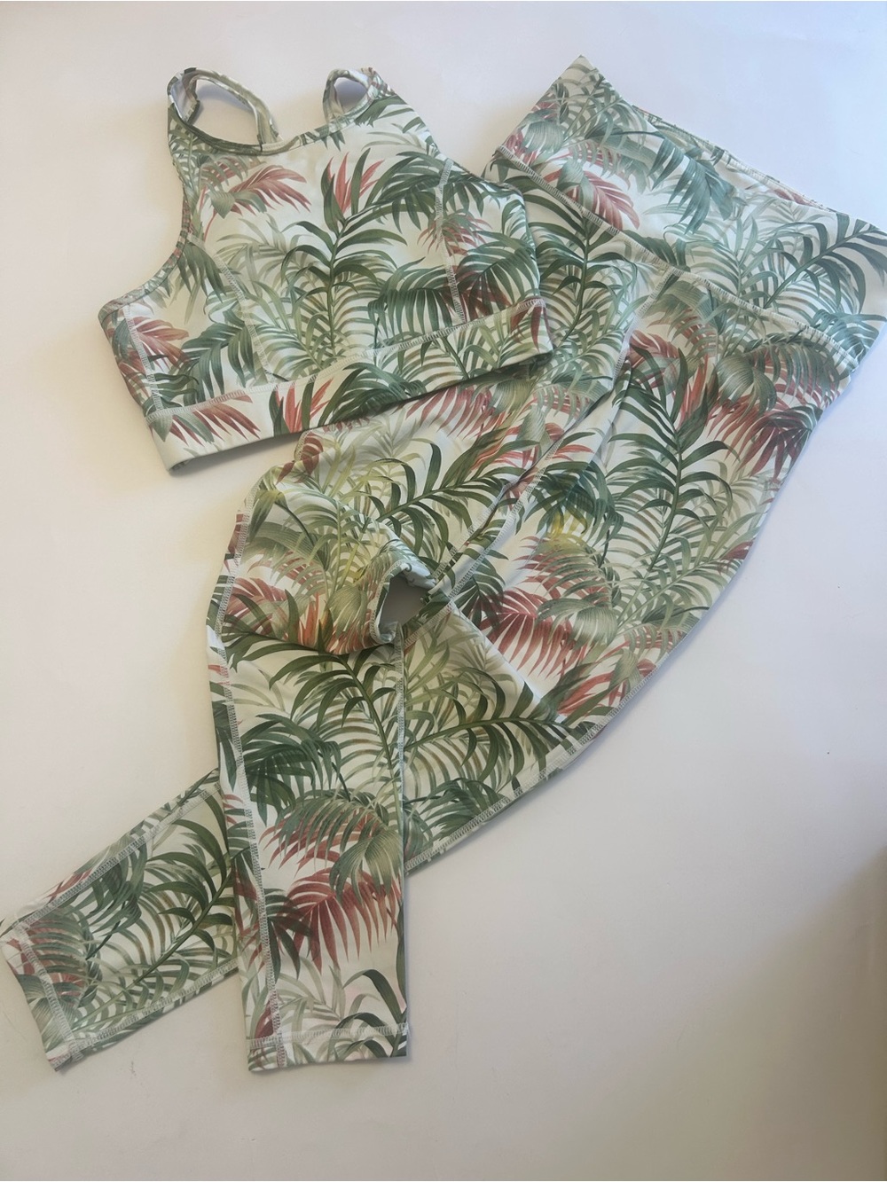 Mono B Tropical Palm Print Matching Yoga Set Sports Bra Leggings Medium M